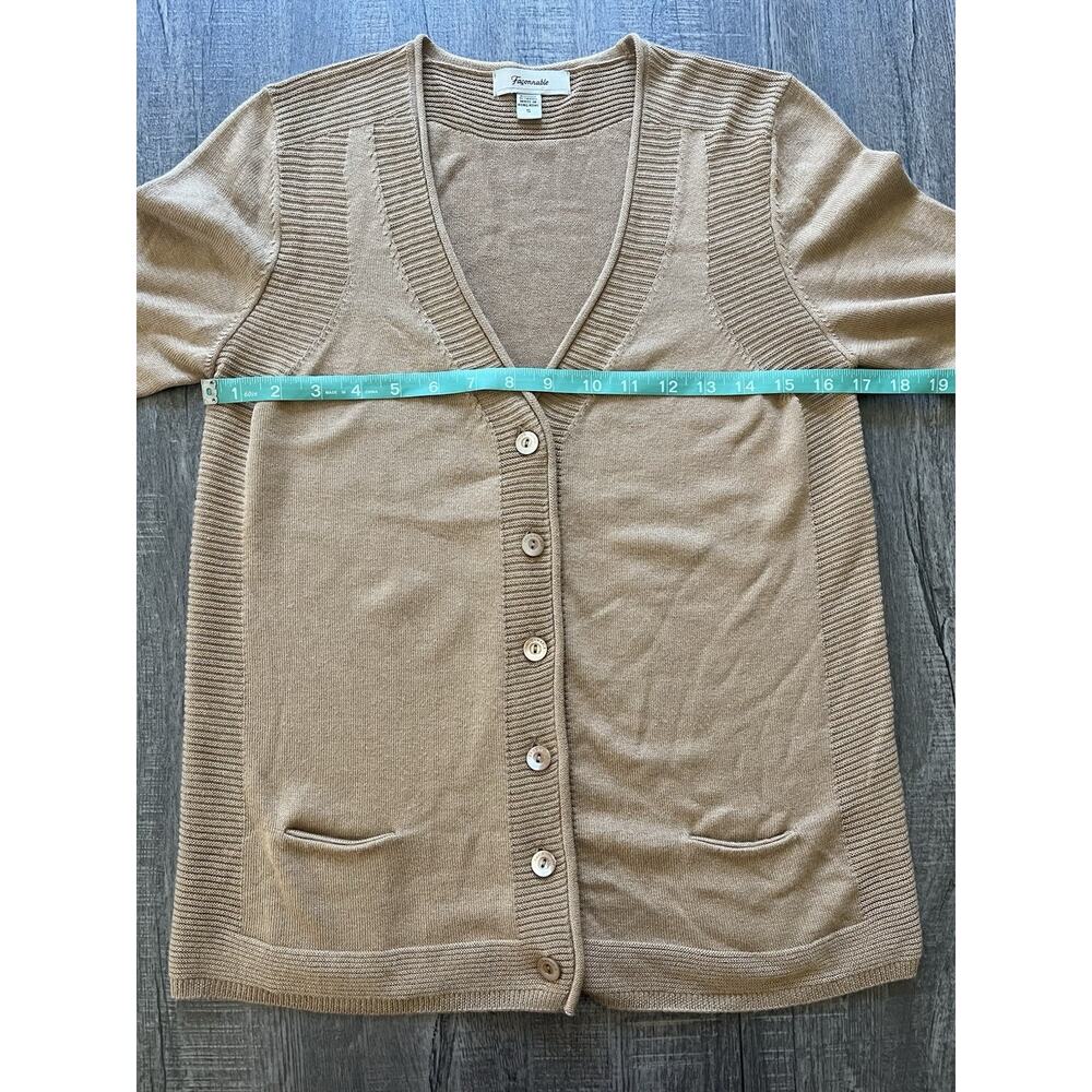 Faconnable Womens Soft Knit Cardigan Silk Cashmere 3/4 Sleeve Sweater Tan Small - Picture 7 of 9